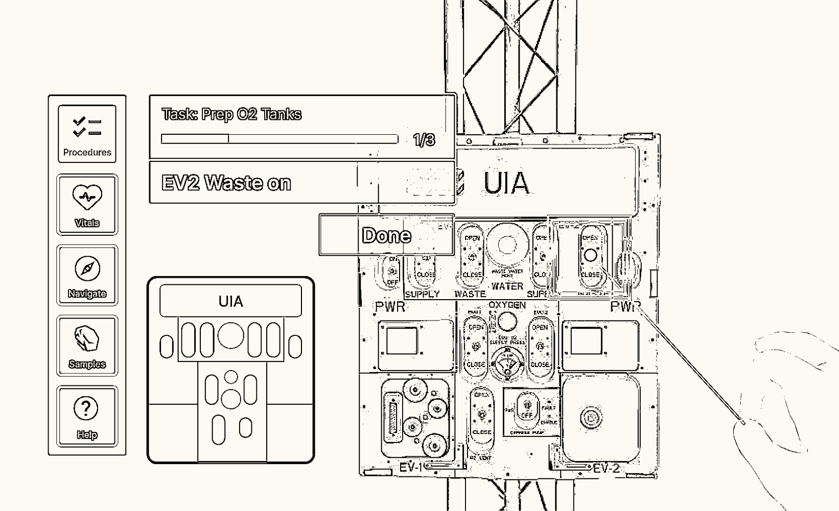 Anticipatory heads-up displays for spacesuits